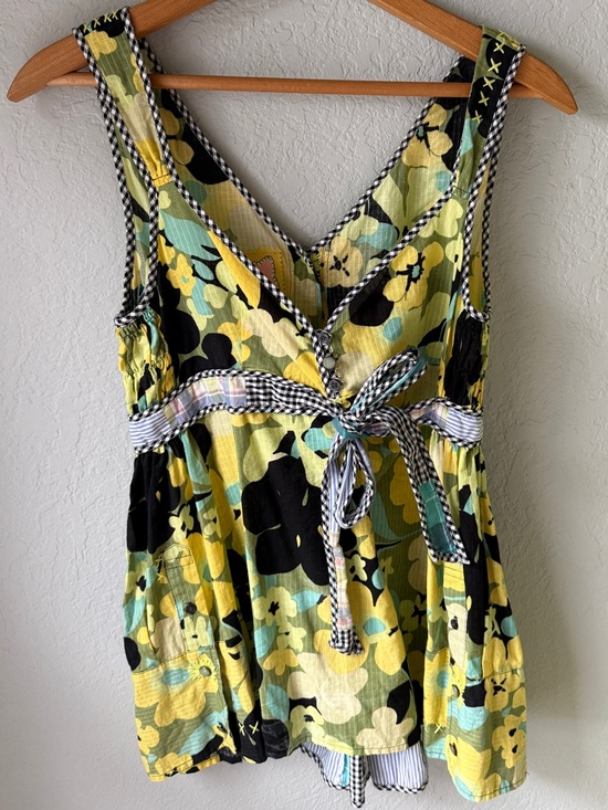 Free People Tops - Free People Patchwork Floral Milkmaid Tank Blouse Gingham Button Back size 2